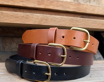 1'1/2 inch Brass buckle Black Leather Belt, Casual Handmade Belt, Full grain Leather Belt, Made in Canada, Gift for him, Gift for her