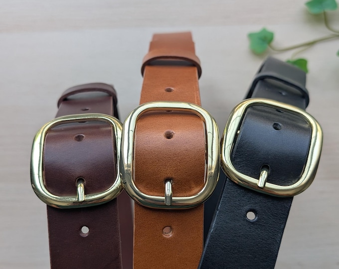 Featured listing image: Wide Veg Tan Leather Belt: Oval Buckle, Handmade in Canada
