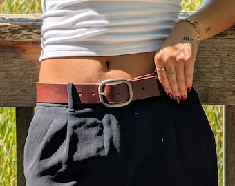 Oval Leather tan belt, Handmade In Canada