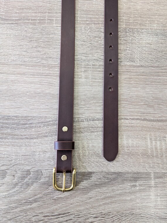 Brass Buckle Leather Belt in Dark brown Leather - Stylish and Durable, Made in Canada