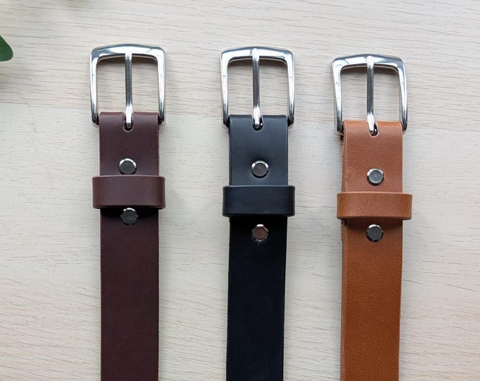 Featured listing image: Leather belt, Classic buckle made with full-grain leather in Canada.