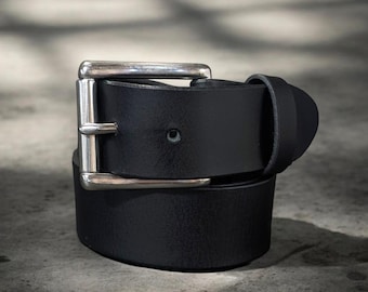 Black Leather Belt made with Full Grain leather- Handmade in Canada