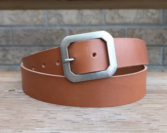 Big Buckle Tan leather belt- Made In Canada