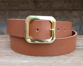 Statement Buckle Tan leather belt- Made In Canada