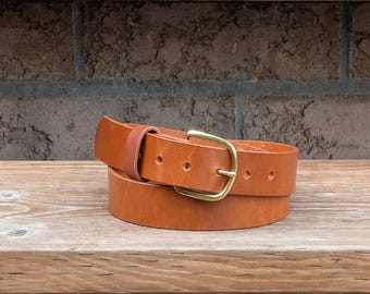 1'1/2 inch Brass buckle Black Leather Belt, Casual Handmade Belt, Full grain Leather Belt, Made in Canada, Gift for him, Gift for her