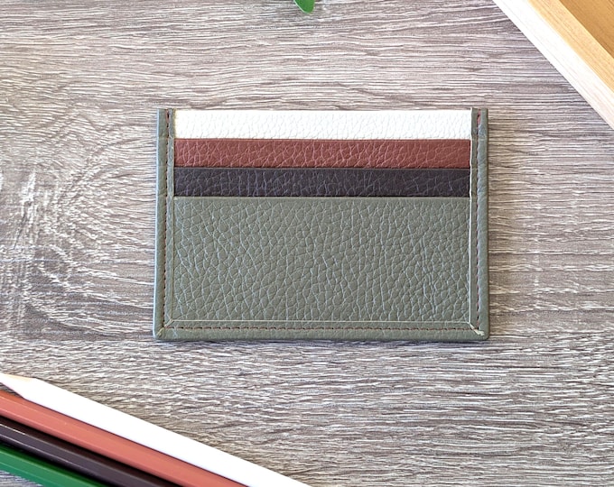 Green Leather Credit Card Holder - Minimalist & Durable