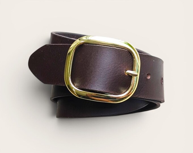 Burgundy Leather belt: Antique Brass Buckle, Handmade in Canada