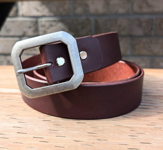 Men's Leather Wide belt, Square Buckle Leather Belt, Handmade in Canada, Full Grain Leather, Gift for Him, Wide belt, Waist Leather Belt