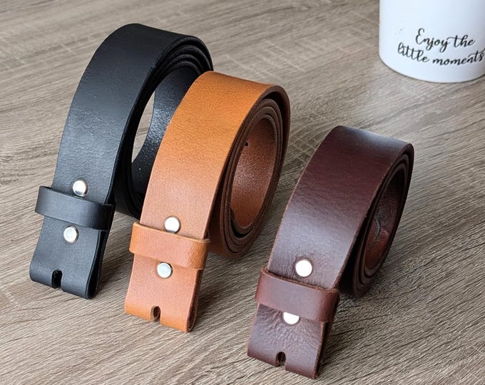 Full Grain Leather Strap 1.5” (38mm) – Premium Leather Belt Strap Replacement, Black, Dark Brown, Tan – Made in Canada, leather blank straps