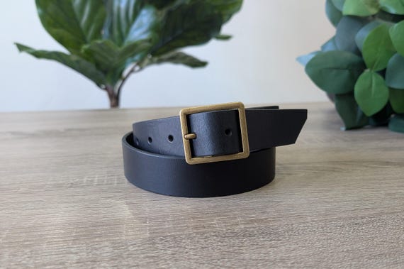 Tanned/Cognac Leather Belt, Women's Leather Waist Belt Made in Canada, Vachetta Leather High Waist Belt with Square Buckle