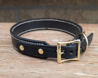 Hand Stitched Full Grain Leather Dog Collar: Personalized, Made in Canada
