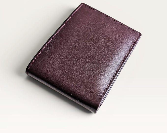 Maroon Leather Bi-Fold Wallet, Black, Maroon, Tan, slim wallet, full-grain leather wallet