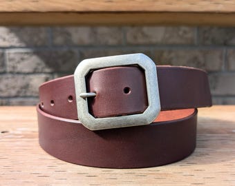 Handcrafted Canada-Made Leather Belt with Bold Buckle - Genuine Full Grain Leather Belt