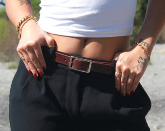 Handmade Full Grain Leather Belt: Women's Black Veg Tan Belt, Made in Canada