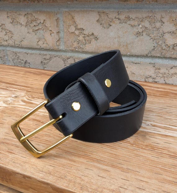 1-1/2 inch black leather belt- Full-grain leather with personalization.