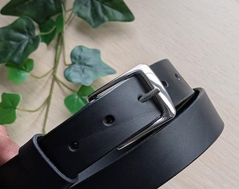 Black Leather Belt, made with full-grain leather in Canada