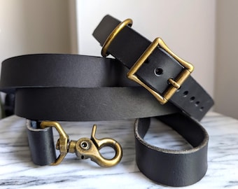 Personalized Leather Dog Collar Leash Set: 6ft, Handmade
