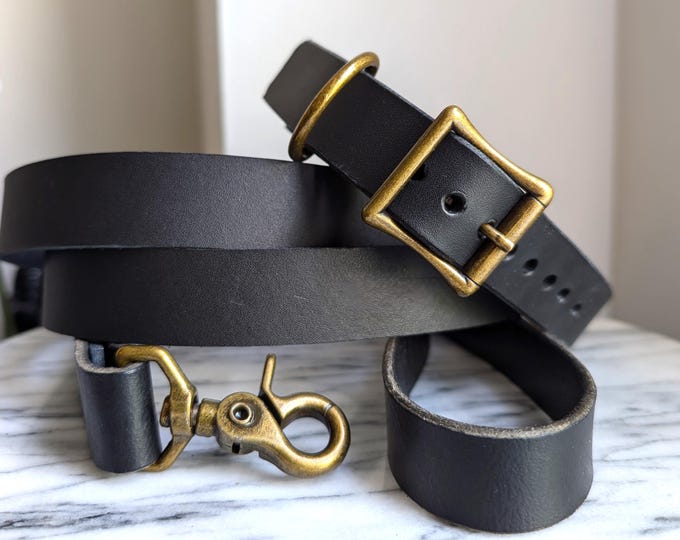 Personalized Leather Dog Collar Leash Set: 6ft, Handmade