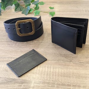 Zwarte leren riem en portemonnee, 3-delige cadeauset voor mannen, volnerf leer gemaakt in Canada, leren riem cadeau voor hem