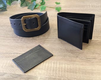 Handmade Black Full Grain Leather Belt & Wallet Set - Made in Canada