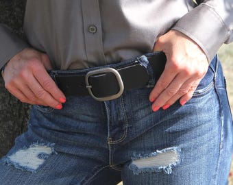 Handmade Wide Leather Belt: Oval Buckle, Veg Tan, Made in Canada