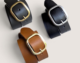 Oval Full-Grain Leather Belt, Single Piece Veg Tan, Handmade Canada, Black, Tan, Dark Brown