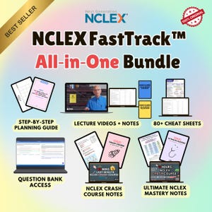 NCLEX FastTrack™ All‑in‑One Bundle — 5‑Step Study Roadmap with Personalized Planner, High‑Yield Lectures, 3 000 + CAT Q‑Bank & Crash Courses