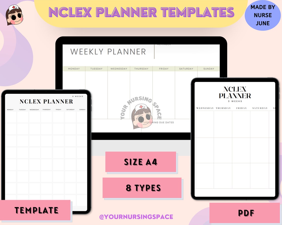 NCLEX Study Planner Calendar Template Weekly, 3,4,5,6,7,8 Weeks Etsy