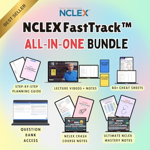 NCLEX FastTrack™ All‑in‑One Bundle — 5‑Step Study Roadmap with Personalized Planner, High‑Yield Lectures, 3 000 + CAT Q‑Bank & Crash Courses