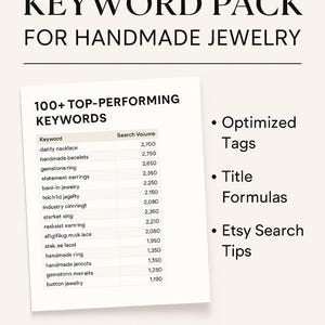 Etsy SEO Keyword Pack for Handmade Jewelry Sellers | 100+ High-Search Tags and Title Formulas | Boost Sales & Visibility