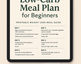7-Day Low-Carb Meal Plan for Beginners | Printable Weight Loss Meal Guide | Keto-Inspired | Digital Download | Easy Healthy Meals