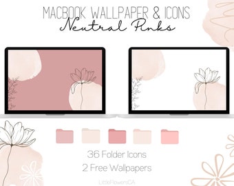Neutral Pink Floral Desktop Wallpaper & Icons (Digital Download)