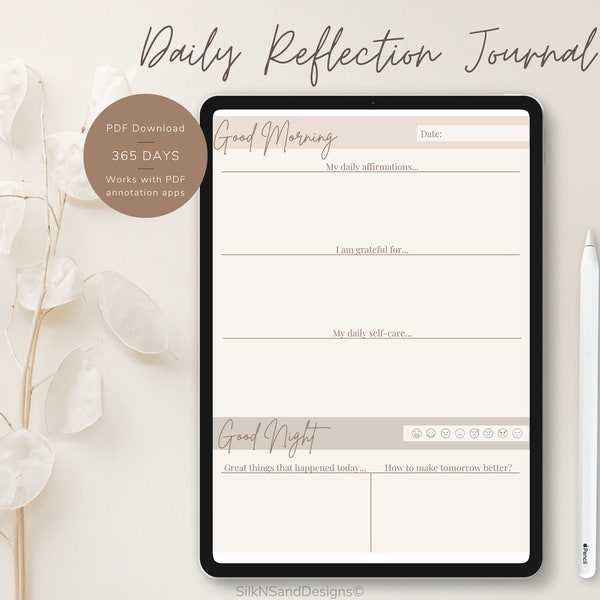 PDF Daily Reflection Journal, 365 Day Journal, PDF Digital Download, Reflection and Self-Care Journal, GoodNotes, Notability