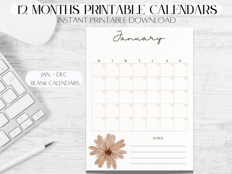 Printable Calendars Jan Dec Blank Calendars Simple - Etsy