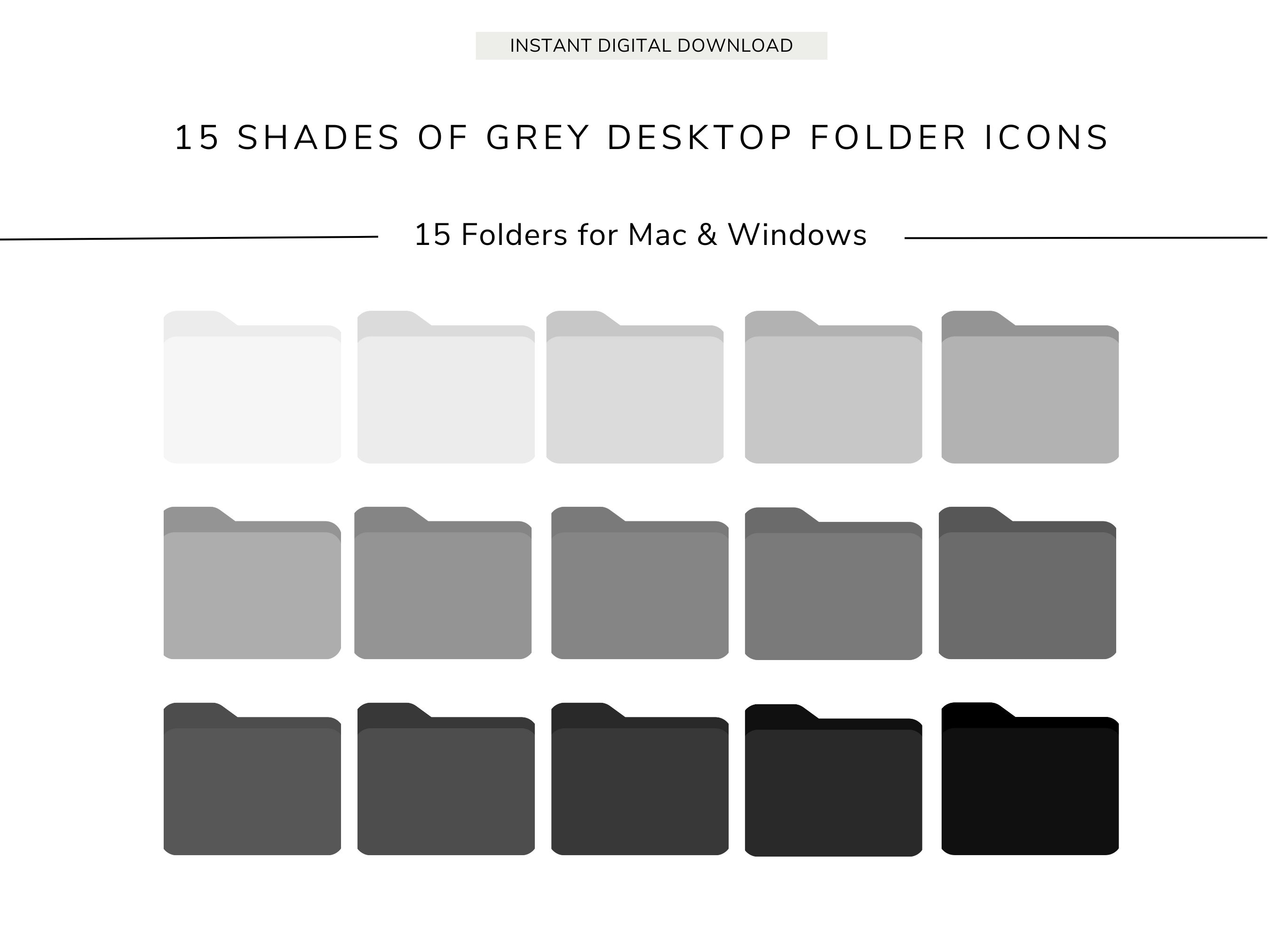15 Desktop Folder Icons, Shades of Grey, Neutral Icons, MacBook, iMac, Windows, Business, Study and Personal