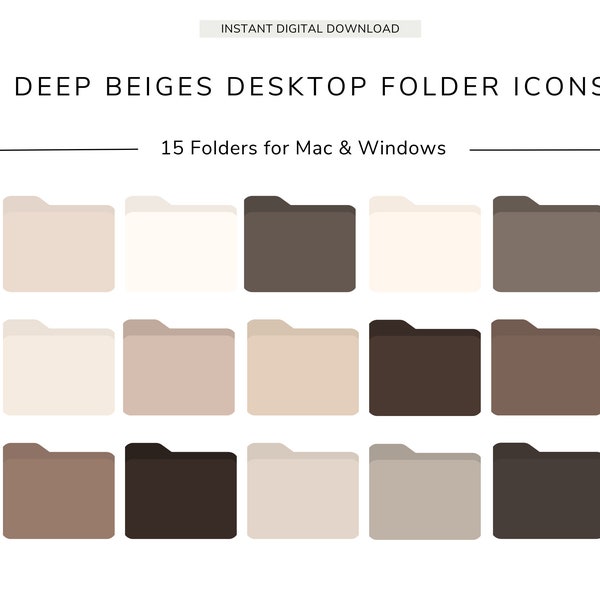 15 Desktop Folder Icons, DEEP BEIGES, Neutral Icons, MacBook, iMac, Windows, Business, Study and Personal