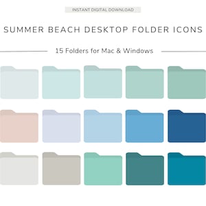 15 Desktop Ordner Icons, SUMMER BEACH, Neutral Icons, MacBook, iMac, Windows, Business, Studium und Persönlich