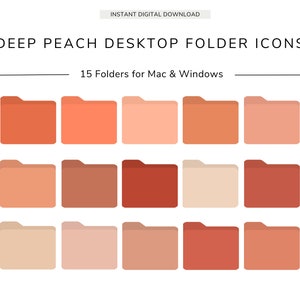 May include: Set of 15 peach-coloured folder icons for desktop organisation. The icons are in various shades of peach, from light to dark.