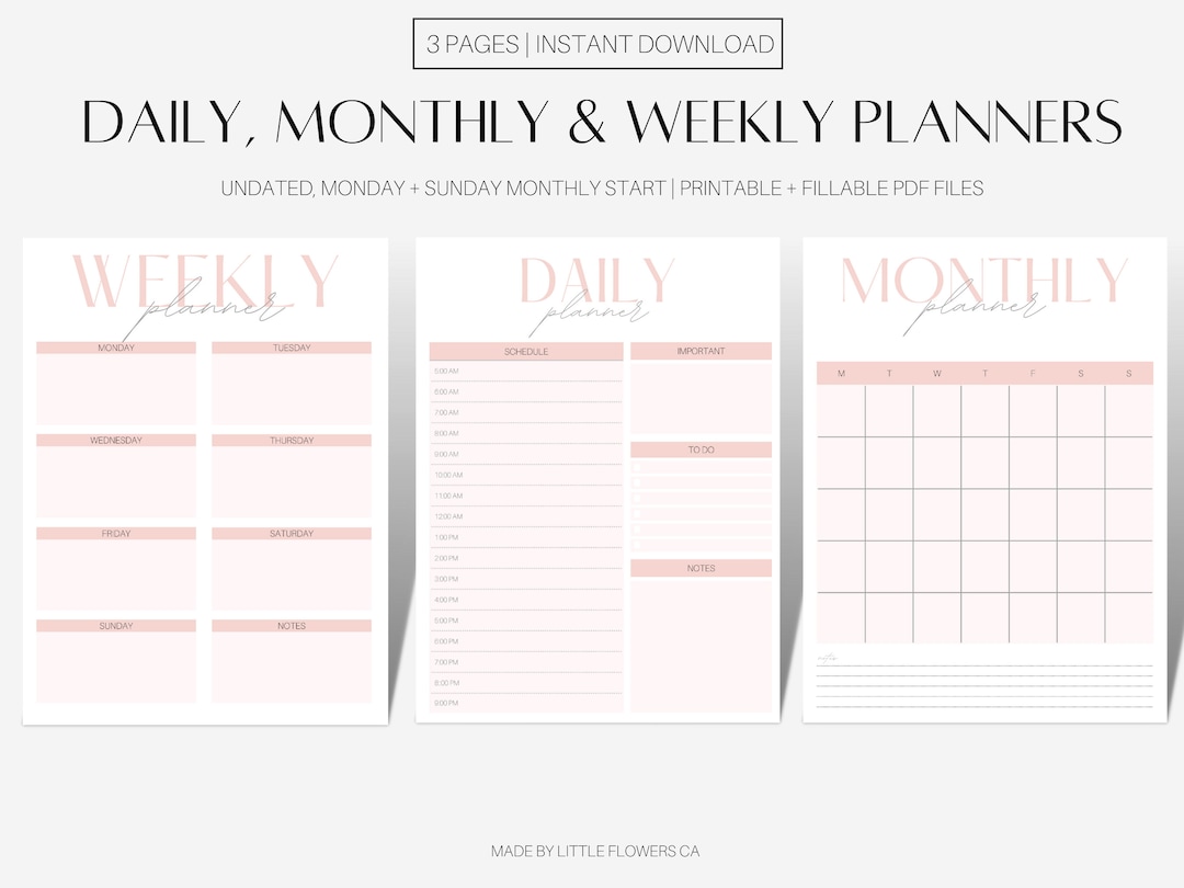 Pink Printable Planners, Daily Planner, Weekly Planner, Monthly Planner ...