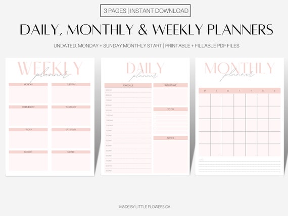 Pink Printable Planners Daily Planner Weekly Planner - Etsy