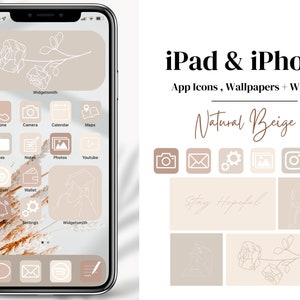 Ensemble d&#39;icônes d&#39;application iOS beige naturel pour iPad et iPhone, esthétique beige, icônes d&#39;application minimales, papiers peints, widgets iOS, esthétique épurée