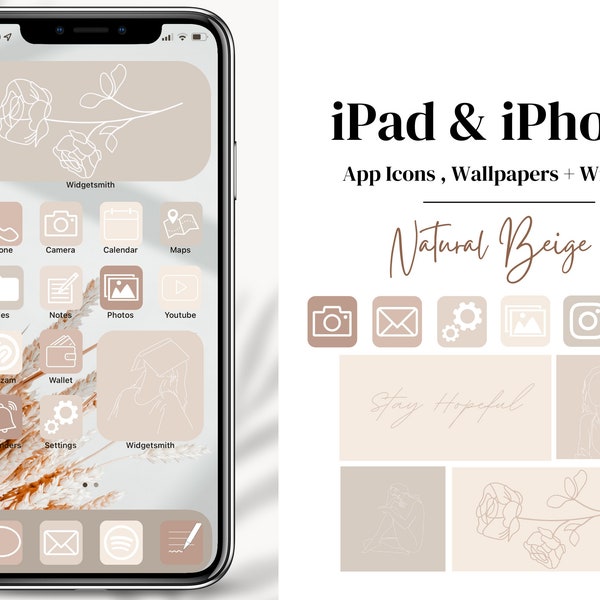 iOS App Icons Set Natural Beige for iPad and iPhone, Beige Aesthetic, Minimal App Icons, Wallpapers, iOS Widgets, Clean Aesthetic