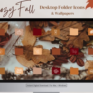 Fall Desktop Folder Icons and Wallpaper, Wallpaper for Windows and Mac, Aesthetic Autumn Wallpaper, Cozy Wallpaper Set, Folder Icon Set