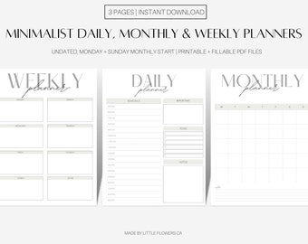 Minimalist Printable Planners, Daily Planner, Weekly Planner, Monthly Planner | Instant Digital Download | Digital Planner