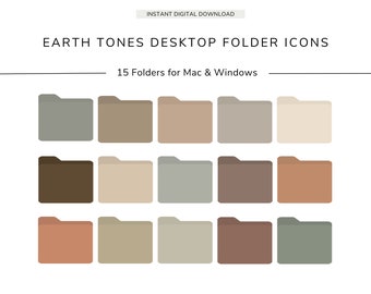 15 Desktop Folder Icons, EARTH TONES, Neutral Icons, MacBook, iMac, Windows, Business, Study and Personal