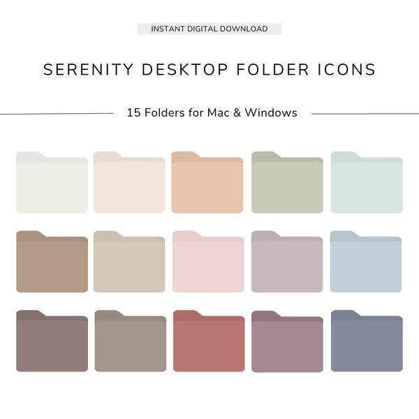 15 Desktop Folder Icons, Serenity 2023 Colour Palette, Aesthetic Icons, MacBook, iMac, Windows, Business, Study and Personal