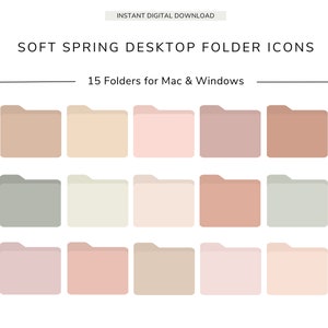 15 Desktop Folder Icons, SOFT SPRING TONES, Neutral Icons, Minimalistic, Mac, Windows, Business, Study and Personal