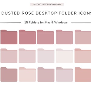 15 個のデスクトップ フォルダ アイコン、DUSTY ROSE、ニュートラル アイコン、MacBook、iMac、Windows、ビジネス、勉強、個人