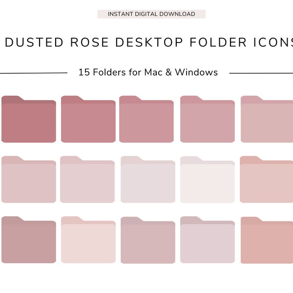 15 Desktop Folder Icons, DUSTY ROSE, Neutral Icons, MacBook, iMac, Windows, Business, Study and Personal