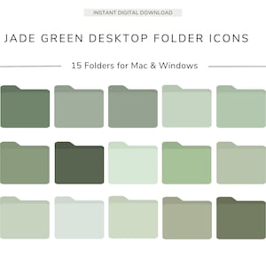 15 個のデスクトップ フォルダ アイコン、JADE GREEN、ニュートラル アイコン、MacBook、iMac、Windows、ビジネス、勉強、個人